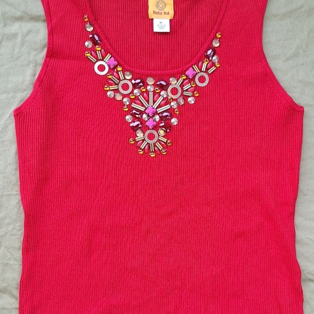 Ruby Rd. Vibrant Pink Embellished Tank Top